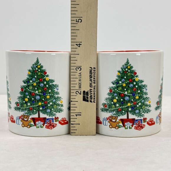 Set Of 2 Vintage Christmas Tree Mugs Himark Japan 12 oz White Red Ceramic Coffee - Picture 9 of 11